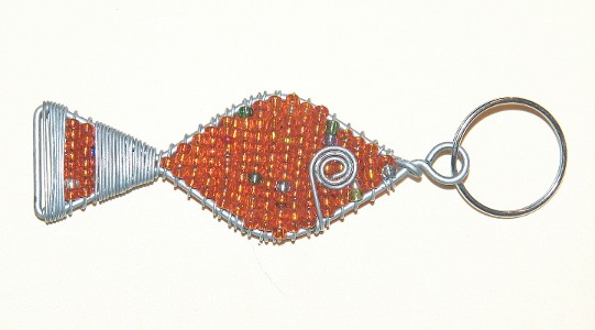 Orange Beaded Wire Fish Key Chain